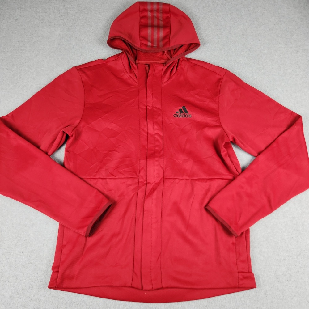Adidas Hoodie Mens M Red Performance Climawarm Mesh Lined Team Issue Full Zip